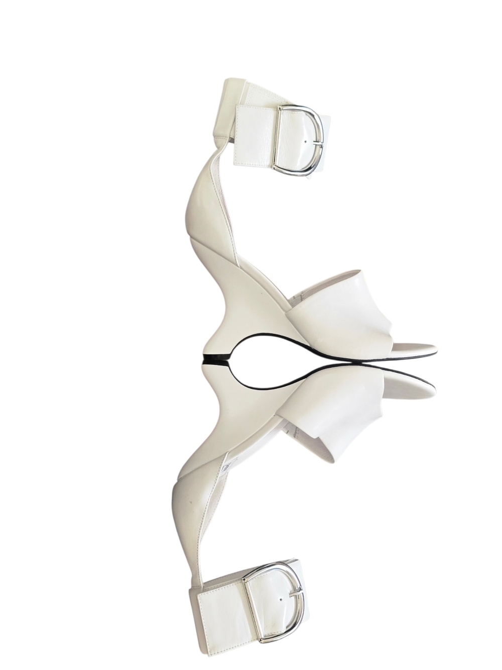 Jeffrey Campbell White Metamorph  Ankle Strap Heels Silver Buckle Size 9.5 - Picture 6 of 8